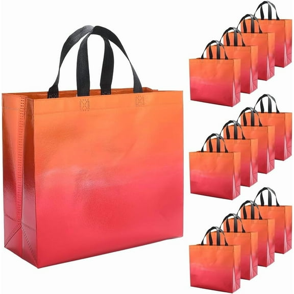 12PCS Reusable Gradient Gift Bags 14x13 Inch Large Coral Foldable Cloth Grocery Bag Portable Waterproof Lightweight Shopping Bags with Handles for Birthday Parties Wedding Christmas for diy
