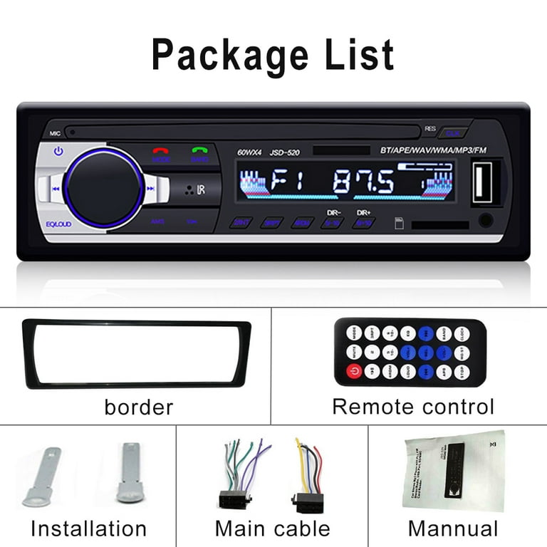 Single Din Car Stereo Digital Bluetooth Audio Music Stereo Support FM/AM  Radio Receiver USB Playback & Charging AUX TF Input Clock Temperature  Display