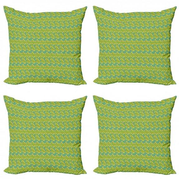 Ambesonne Philodendron Throw Pillow Cover 4 Pack, Modern Summer Leaves, 16", Mustard Lime Green
