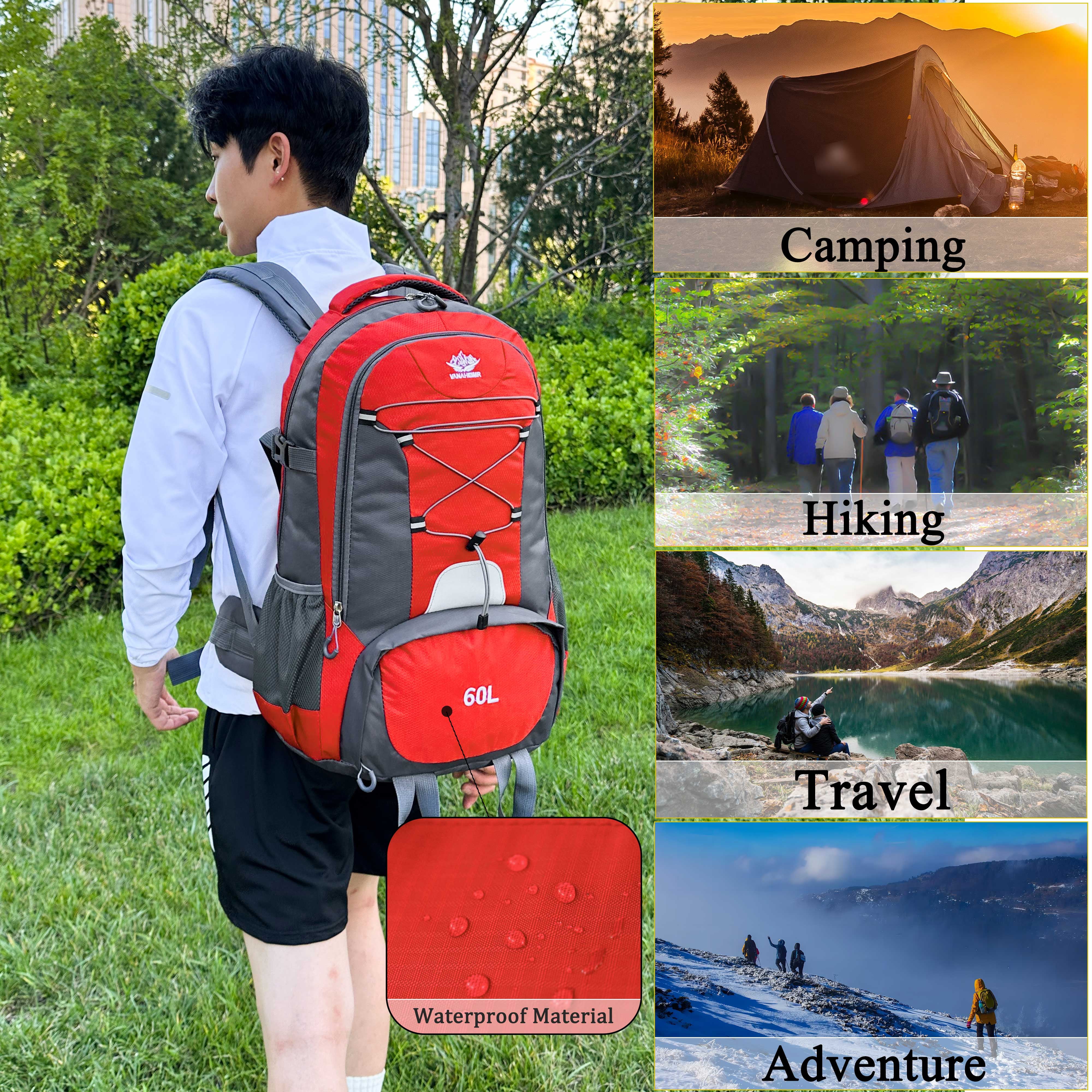 60L Lightweight Hiking Camping Backpack,Hunting Climbing Backpack for Outdoor,Backpack Water Resistant,Tactical Backpack for Men Women