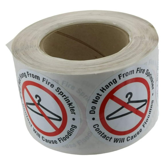 Do Not Hang from Fire Sprinkler Sign, Vinyl Sticker, 3", Roll of 100