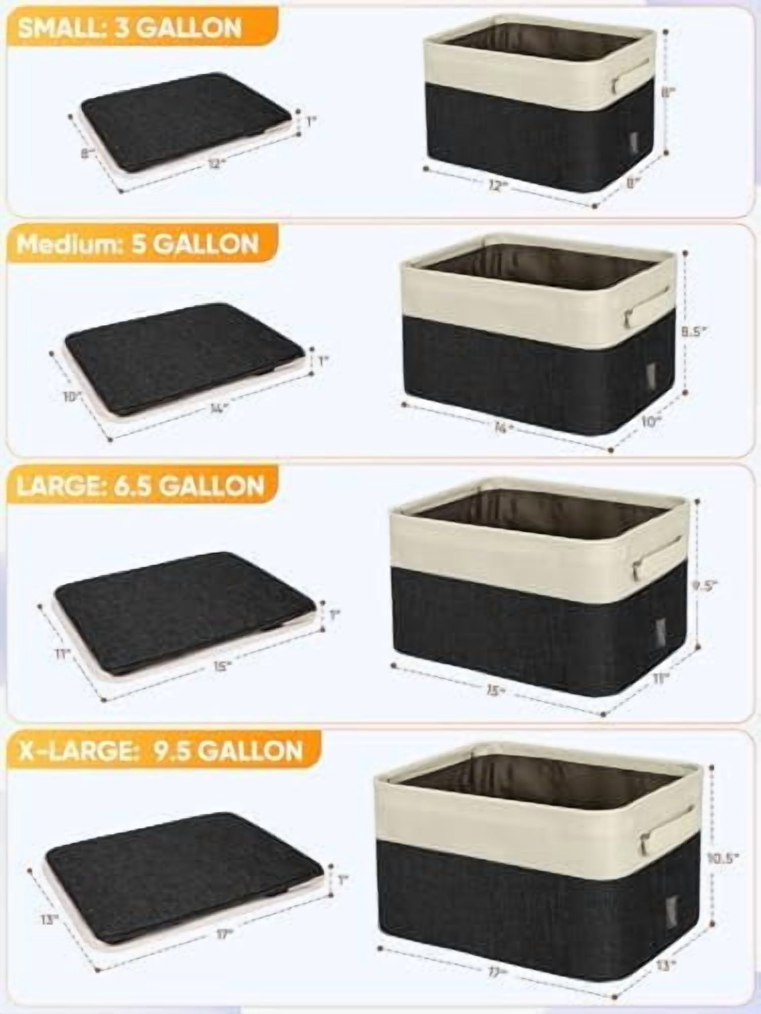 2 Pack Fabric Storage Bins for Shelves, Linen Storage Baskets for Organizing, Decorative Closet Bins for Clothes, Home (Black, 17''x13''x10.5'')