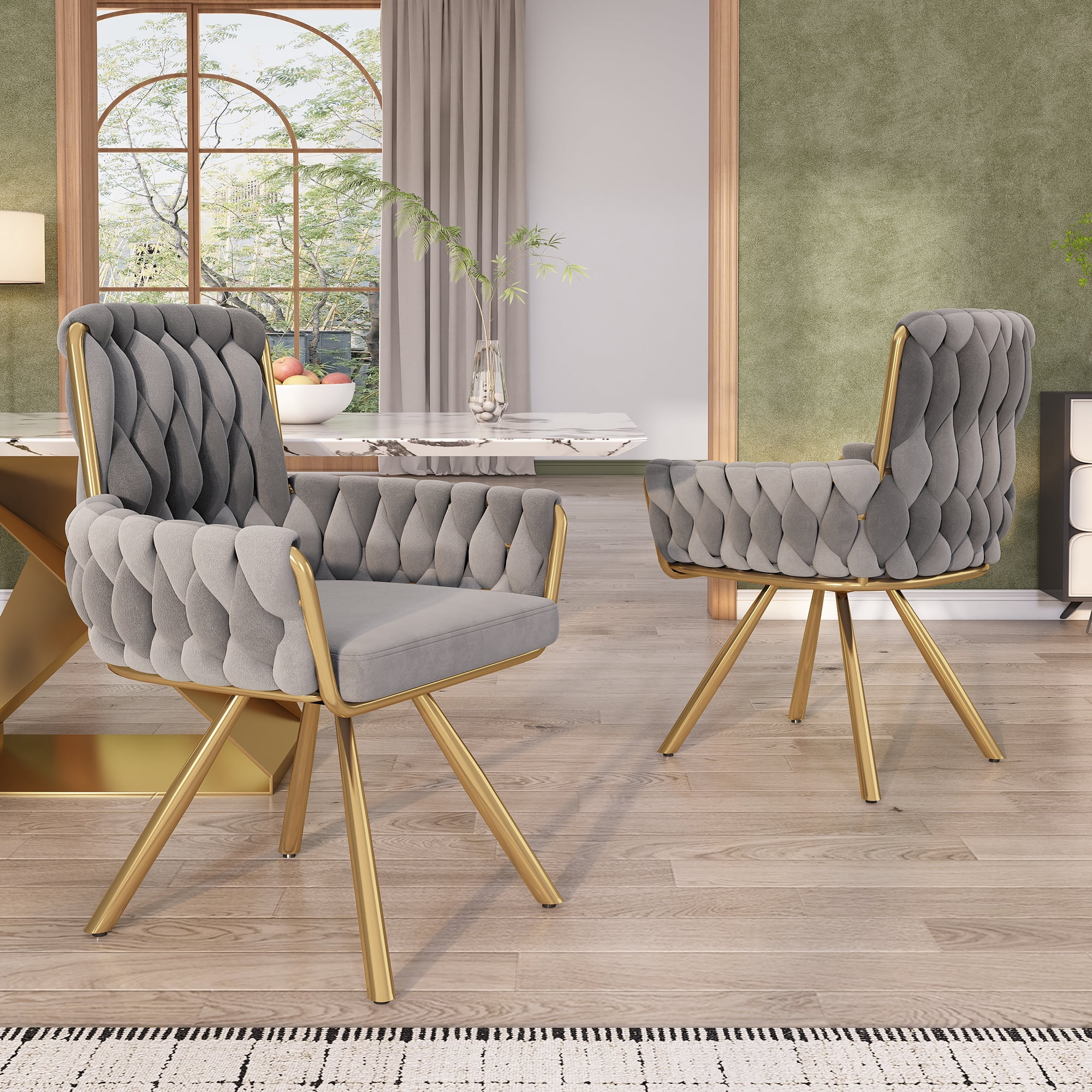 Noble House Set of 2 Velvet Dining Chairs, Luxurious Tufted Swivel Chair, gray