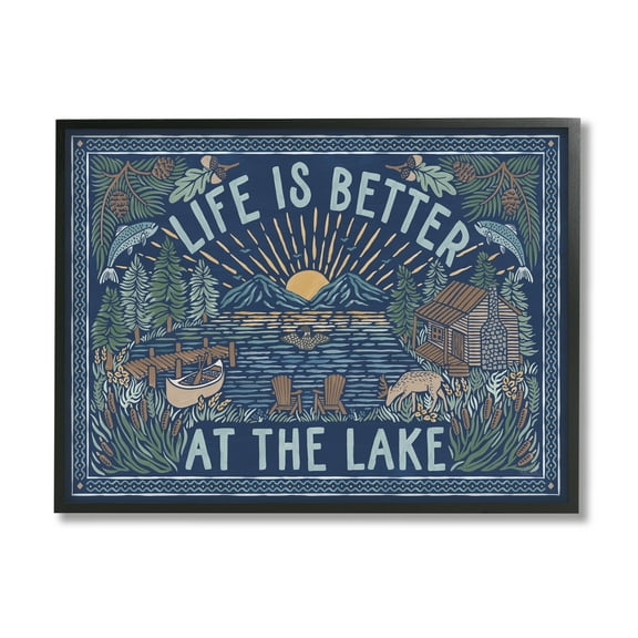 Stupell Industries Night Lake Scene Phrase Nature Painting Black Framed Art Print Wall Art, 14 x 11