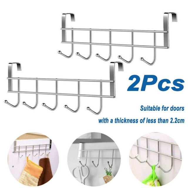 2Pcs 5 Hooks Clothes Storage Over Door Hanger Towel Hanging Rack No-Punching