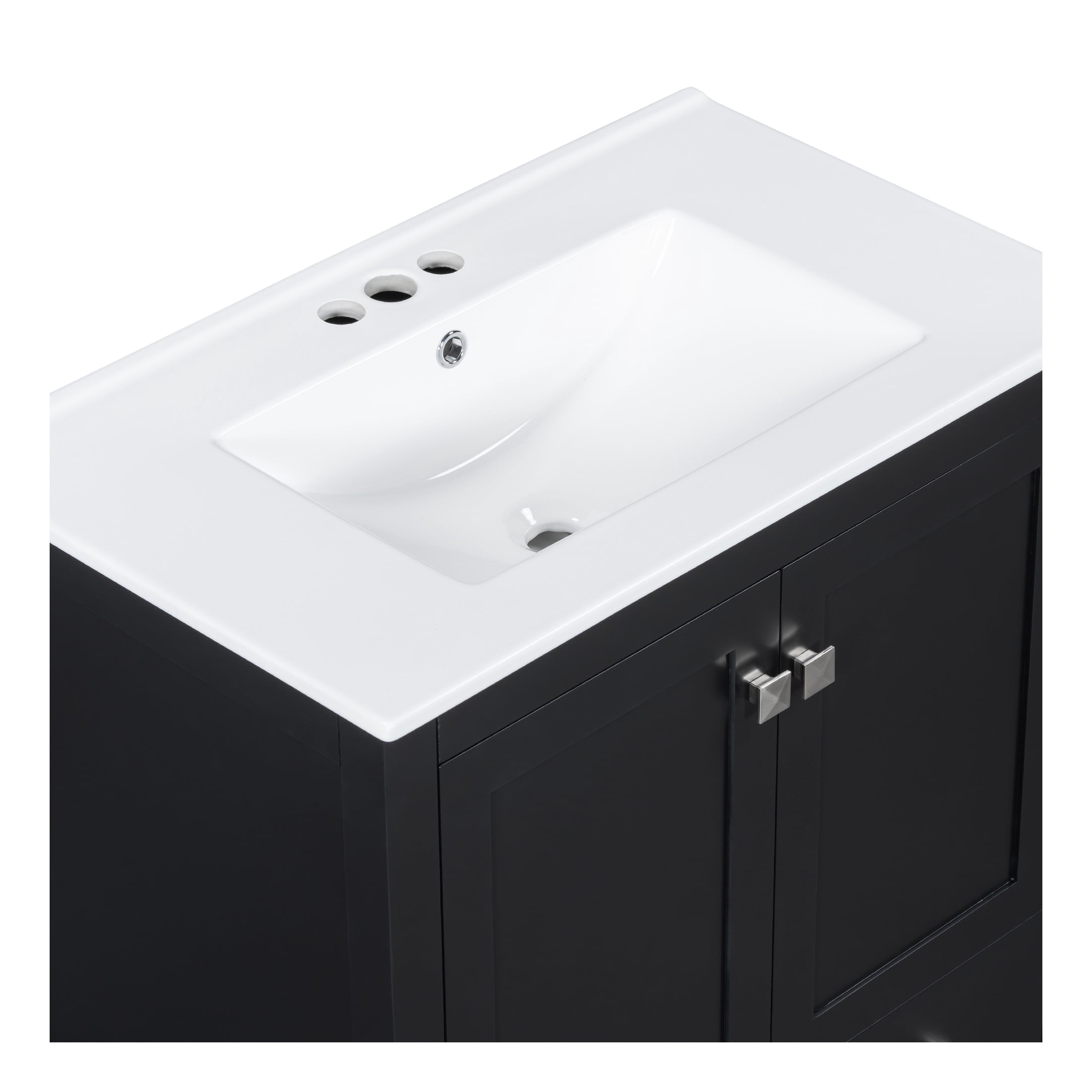 Zolaris Modern Bathroom Vanity with Ceramic Sink, Shelves, Drawers, Wood, Black