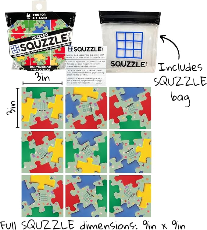 Squzzle Puzzle – 9-Piece Travel Puzzle Game | Screen-Free Brain Teaser Puzzle for Focus & Problem Solving | Collect All Designs | Teacher Gift | Middle School Classroom Center (Puzzled)