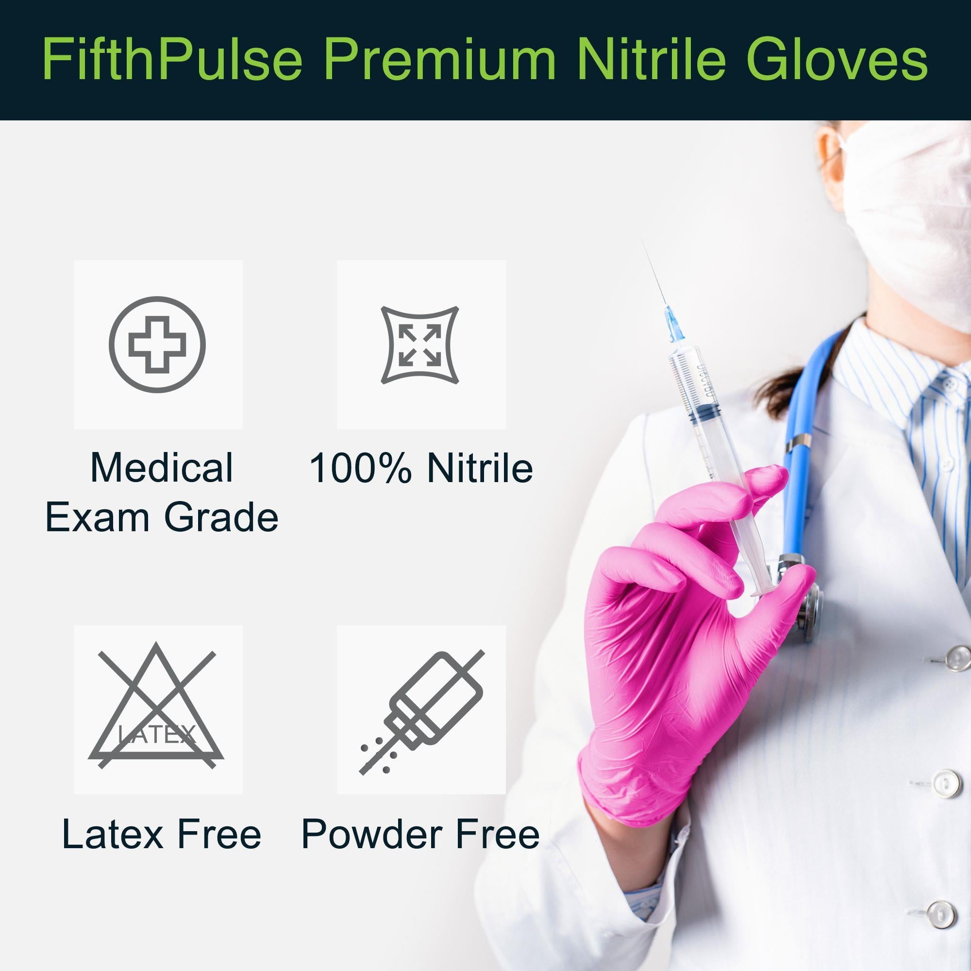Fifth Pulse Disposable Nitrile Gloves M - Hot Pink Fuchsia [100] Latex & Powder Free Gloves Medial Grade, Food Grade