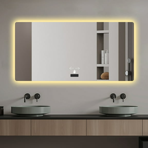 48x32" Bathroom Mirror with Light, Frameless LED Backlit Mirror, 3 Color Dimming, Anti-fog, Waterproof