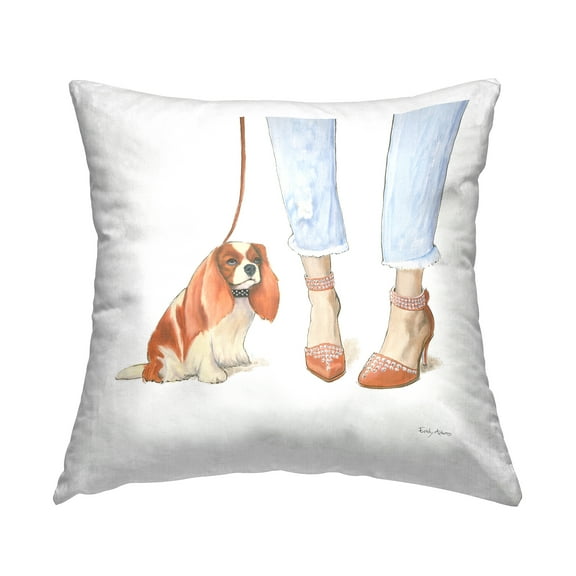 Stupell Industries Dog Walk Glam Sparkle Heels White Artwork Orange,18 x 7 x 18 Decorative Pillows