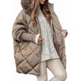 thumbnail image 3 of Women'S Quilted Down Jacket with Hood Long Sleeve Full Zip Casual Winter Coat Camel Color XL, 3 of 8