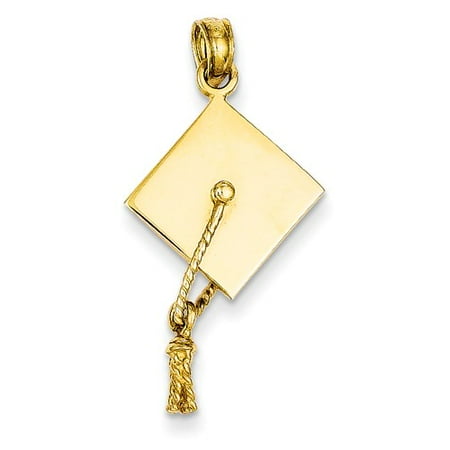 14k Yellow Gold Solid Polished 3-Dimensional Graduation Cap Pendant