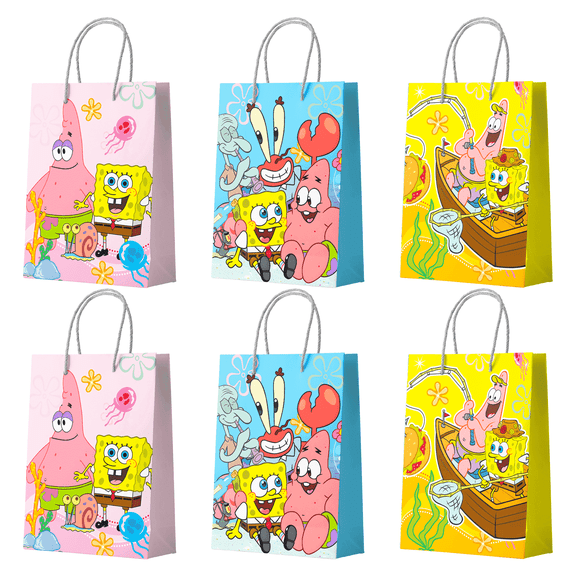 SpongeBob Party Gift Bags, 15 Pcs SpongeBob Favor Bags for Birthday Party/SpongeBob Favor Bags/Candy Bags/SpongeBob Paper Bags for Boys/Girls Kids SpongeBob Theme Birthday Party Decoration Supplies