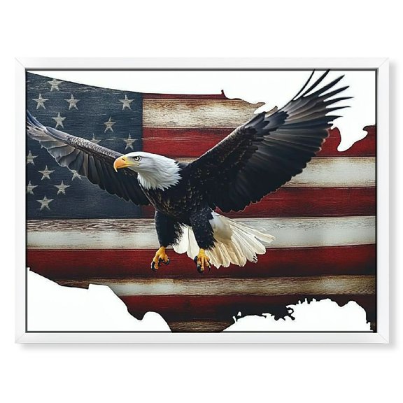 NJSTORE American Flag Wall Decor, Eagle Decor Metal Wall Art, Patriotic Signs for Man Cave Room Garage, Fourth of July Independence Day Flag, 4th July Day, Framed White