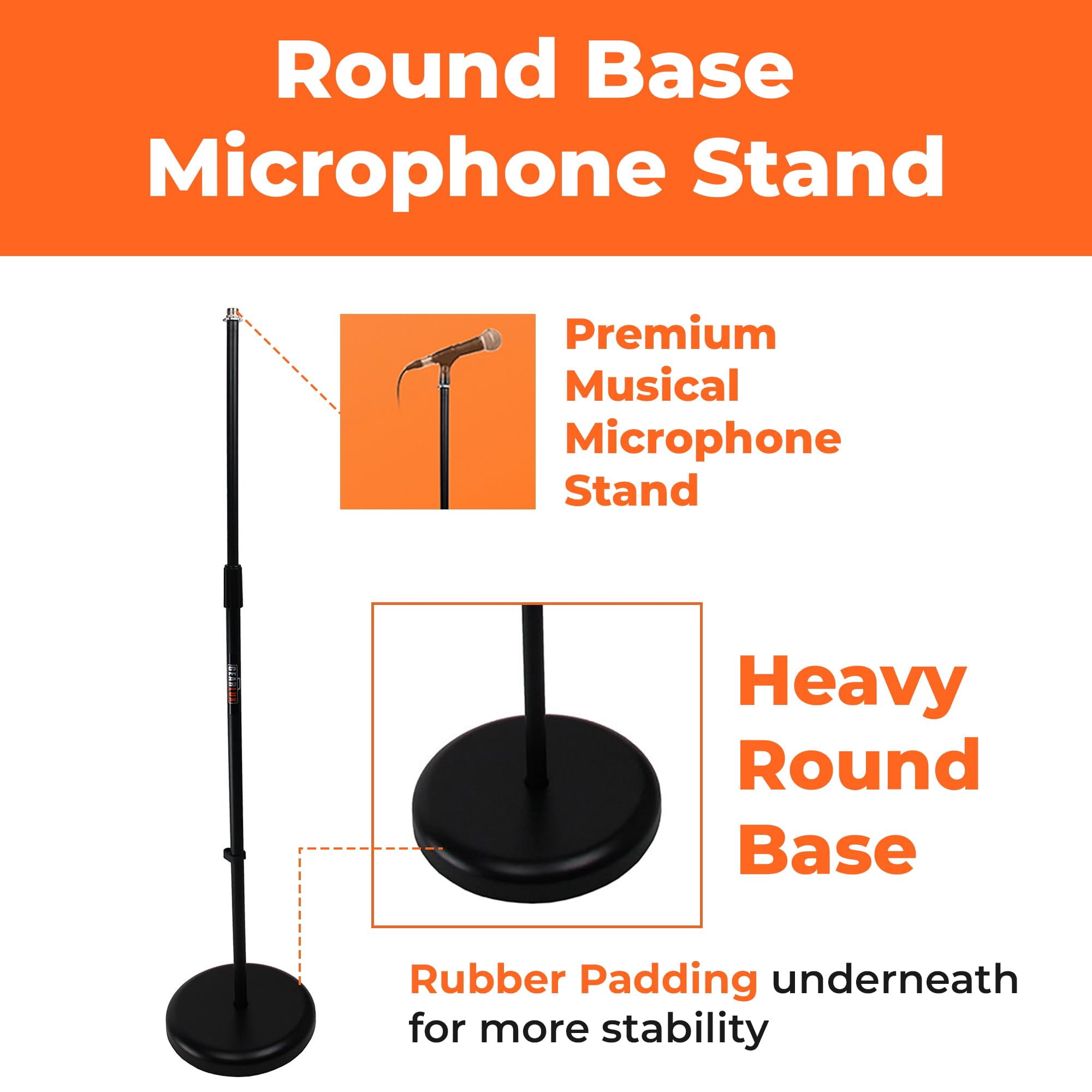 Gearlux Round Base Microphone Stand with Adjustable Height up to 59 Inches