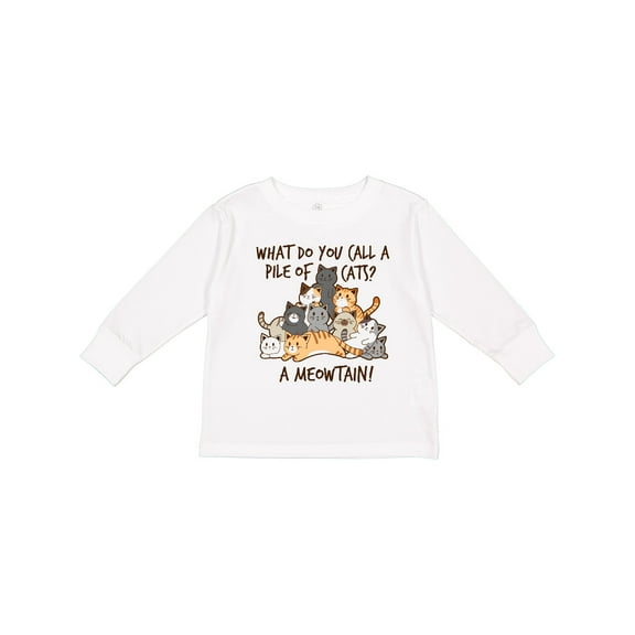 Inktastic What do you call a pile of cats? A MEOWTAIN Boys or Girls Long Sleeve Toddler T-Shirt