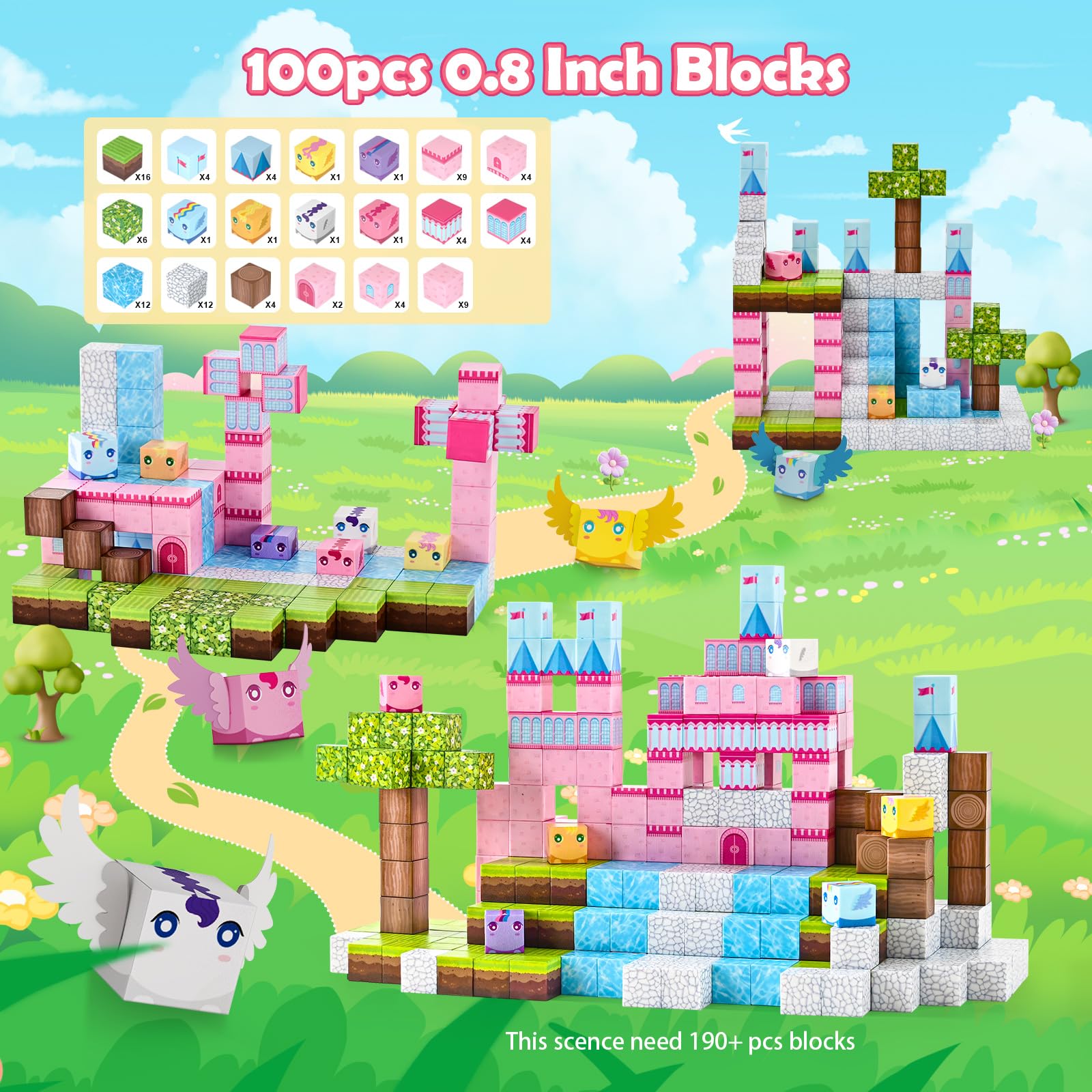 RaceGT Magnetic Blocks Building Set, 100 Pieces, Pink Castle photo 3