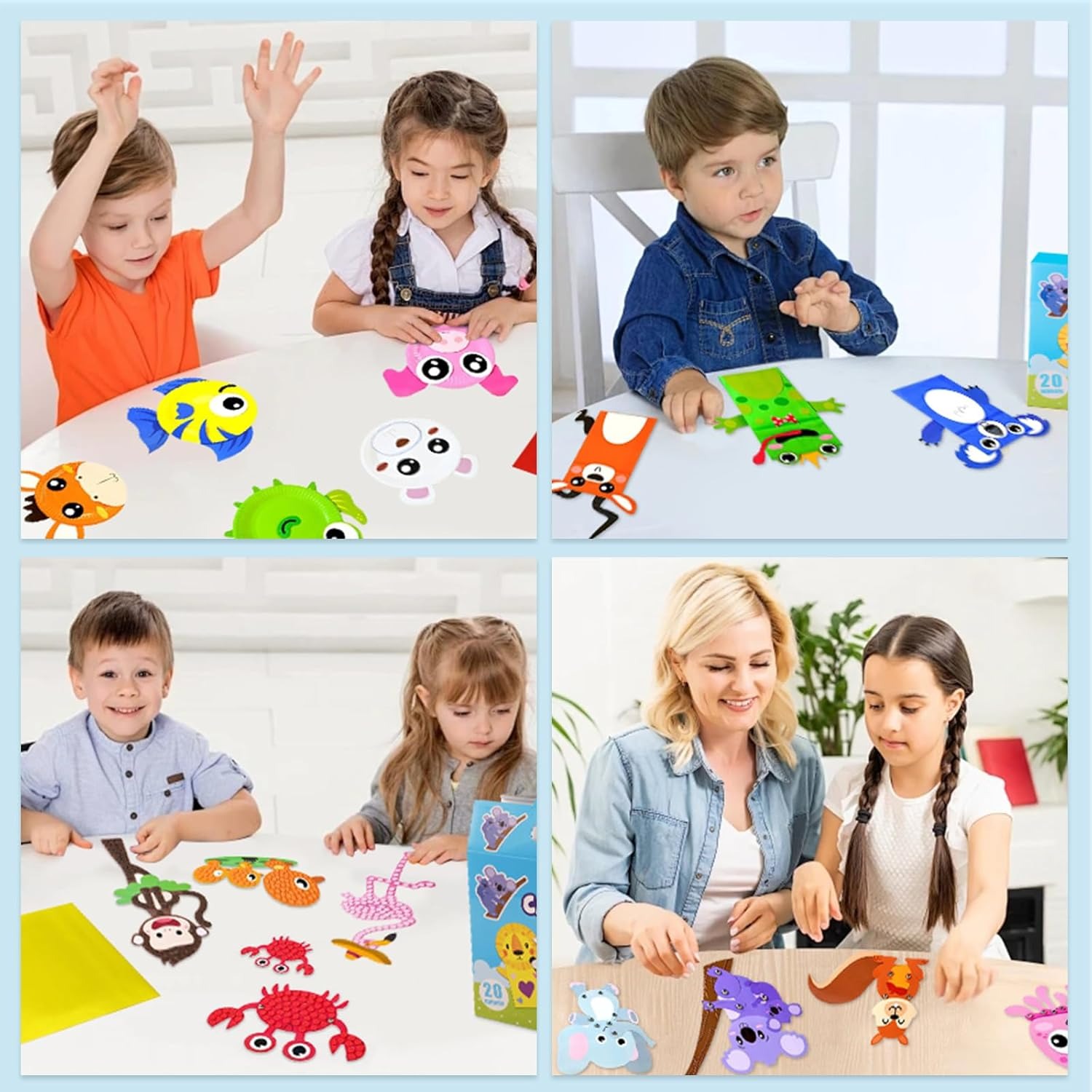 20 Animal Arts & Crafts Kit for Kids 4-6, All-Inclusive Toddler Craft Box with Paper Plates, Puppets, Fun Activities, Tigers, Lions (134 Characters) (Animal)