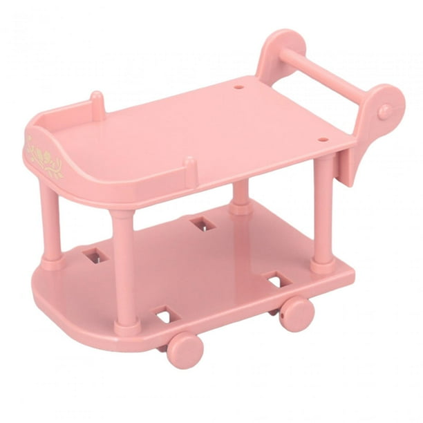 Carrito de cocina para casa de muñecas a escala 1:12, accesorios para casa de muñecas, juego de simulación Rosa