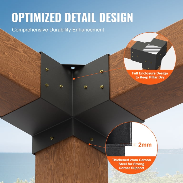 6x6 Top Rafter Pergola Post Bracket – Heavy Duty Cold-Rolled Steel Wood Connector For Decks, Pavilions, Porches, And Cabins (2-Pack, Black)
