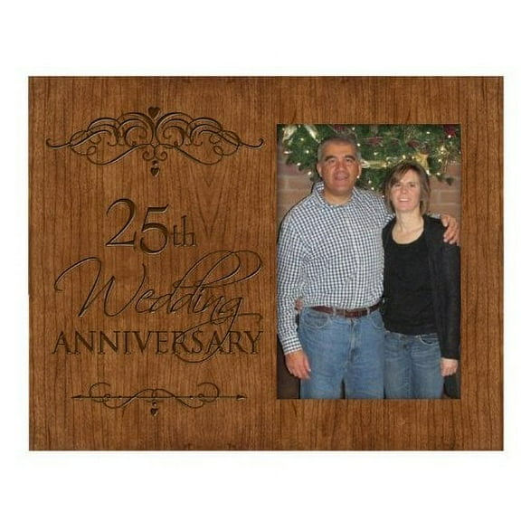 25th Silver Wedding Anniversary Photo Frame Holds 4x6 Photo Cherry Wood