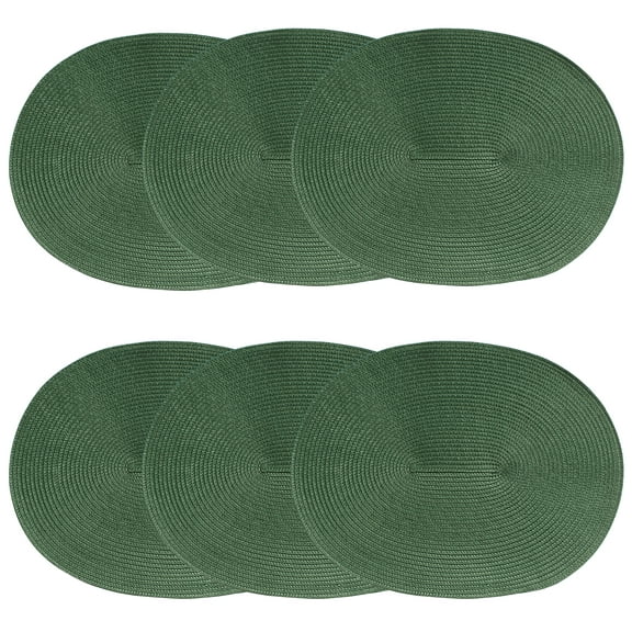 Venice Collections London Woven Spiral Table Placemats 16.9 X 13 Inches Oval Set of 6 Non-Slip Dining & Kitchen Table Mats Hunter Green