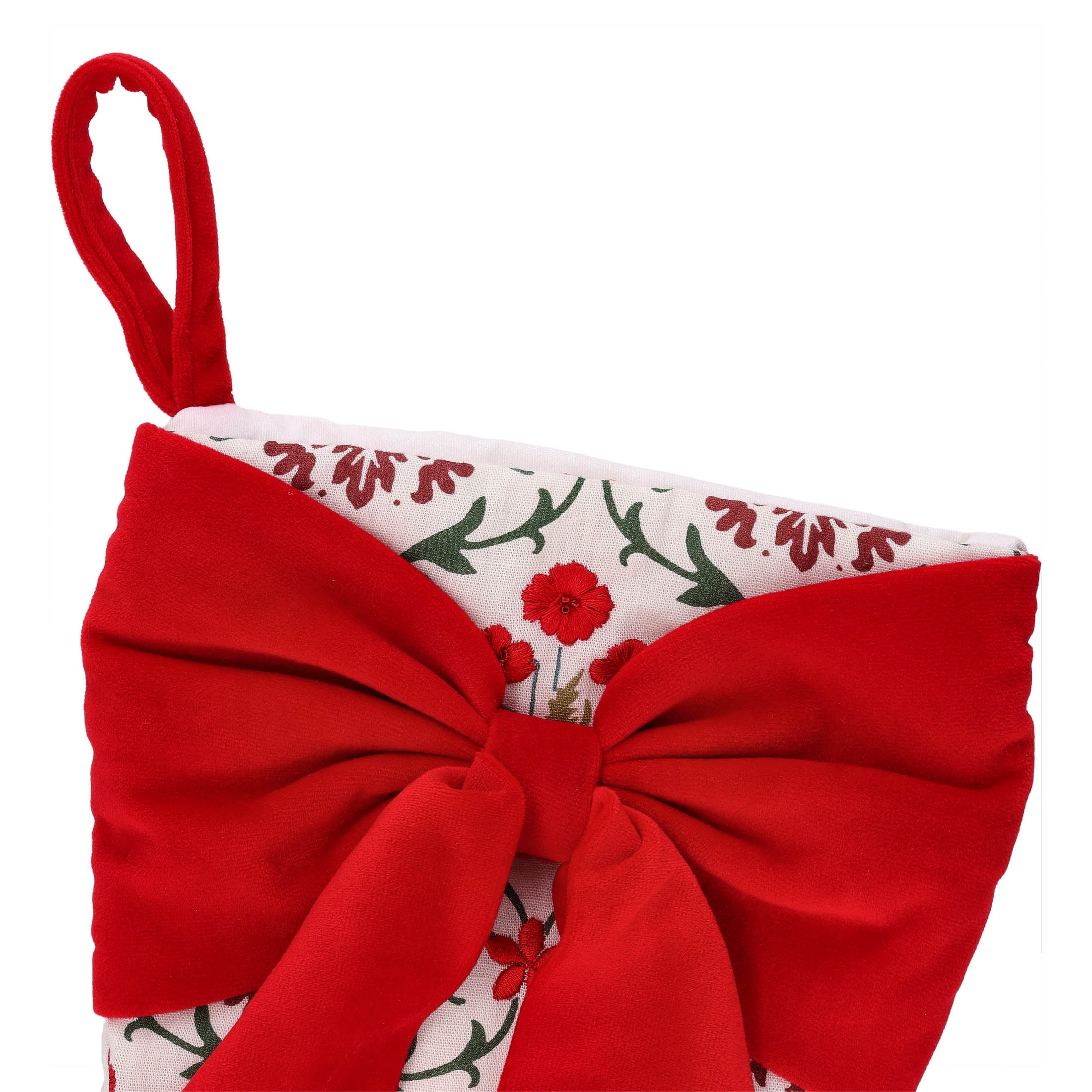 Floral Pattern Christmas Stocking with Velvet Bow, Multicolor, 19", by Holiday Time