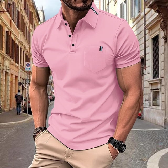 Blusa y camisa de manga corta con cuello vuelto para hombre, informal, de moda, de manga corta, lisa, con cuello vuelto, deportiva, sin mangas, de poliéster.