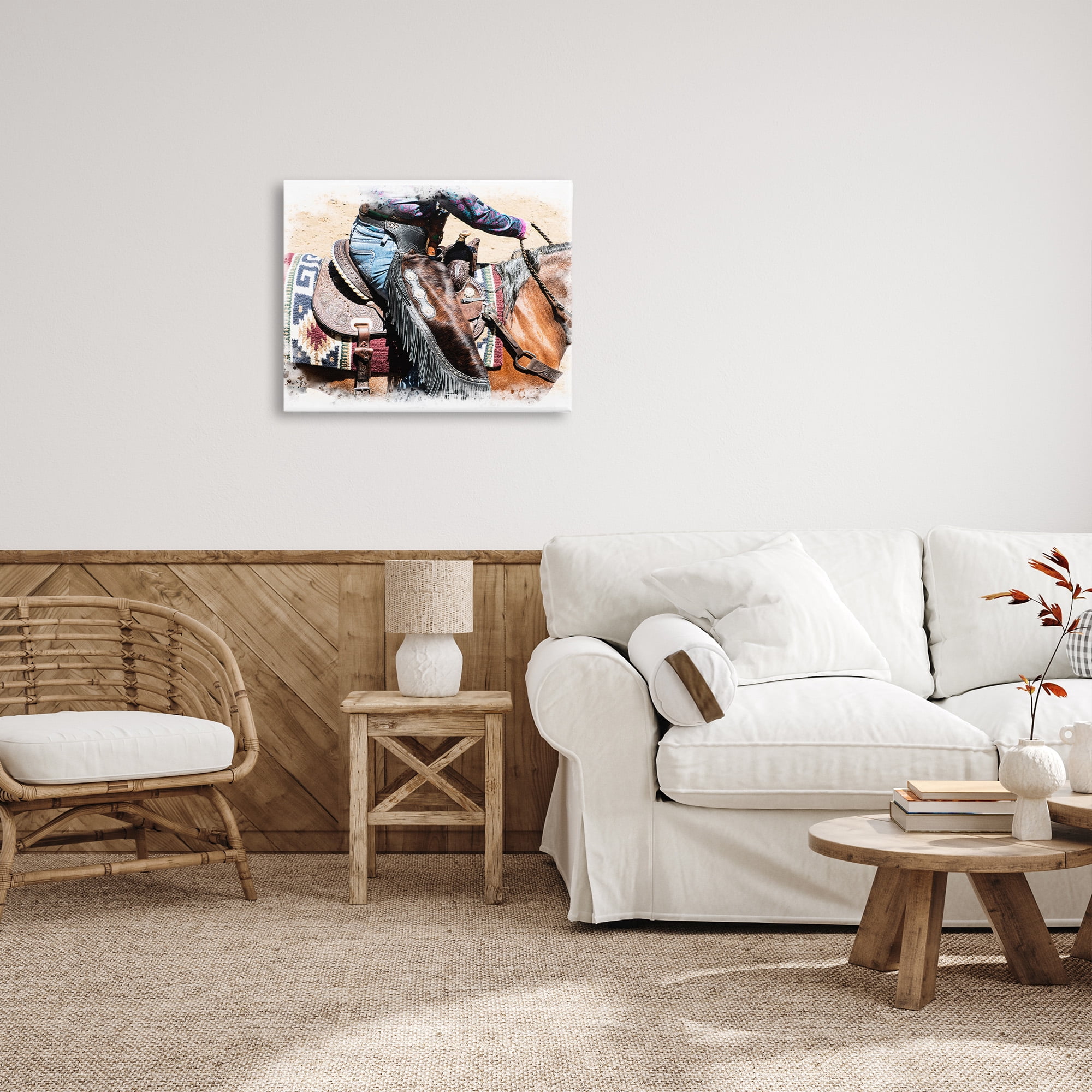 Stupell Industries Western Cowboy on Saddle Animals & Insects Painting Gallery Wrapped Canvas Art Print Wall Art, 30 x 24