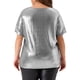 thumbnail image 3 of Blusa metálica de talla grande para mujeres, con cuello redondo y abertura, camiseta de manga corta, blusas de fiesta, top 3X plateado, 3 of 6