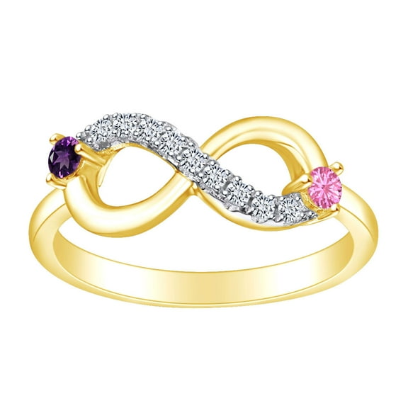 AFFY Round Simulated Tourmaline, Amethyst & White CZ Infinity Ring 14k Yellow Gold Over Sterling Silver