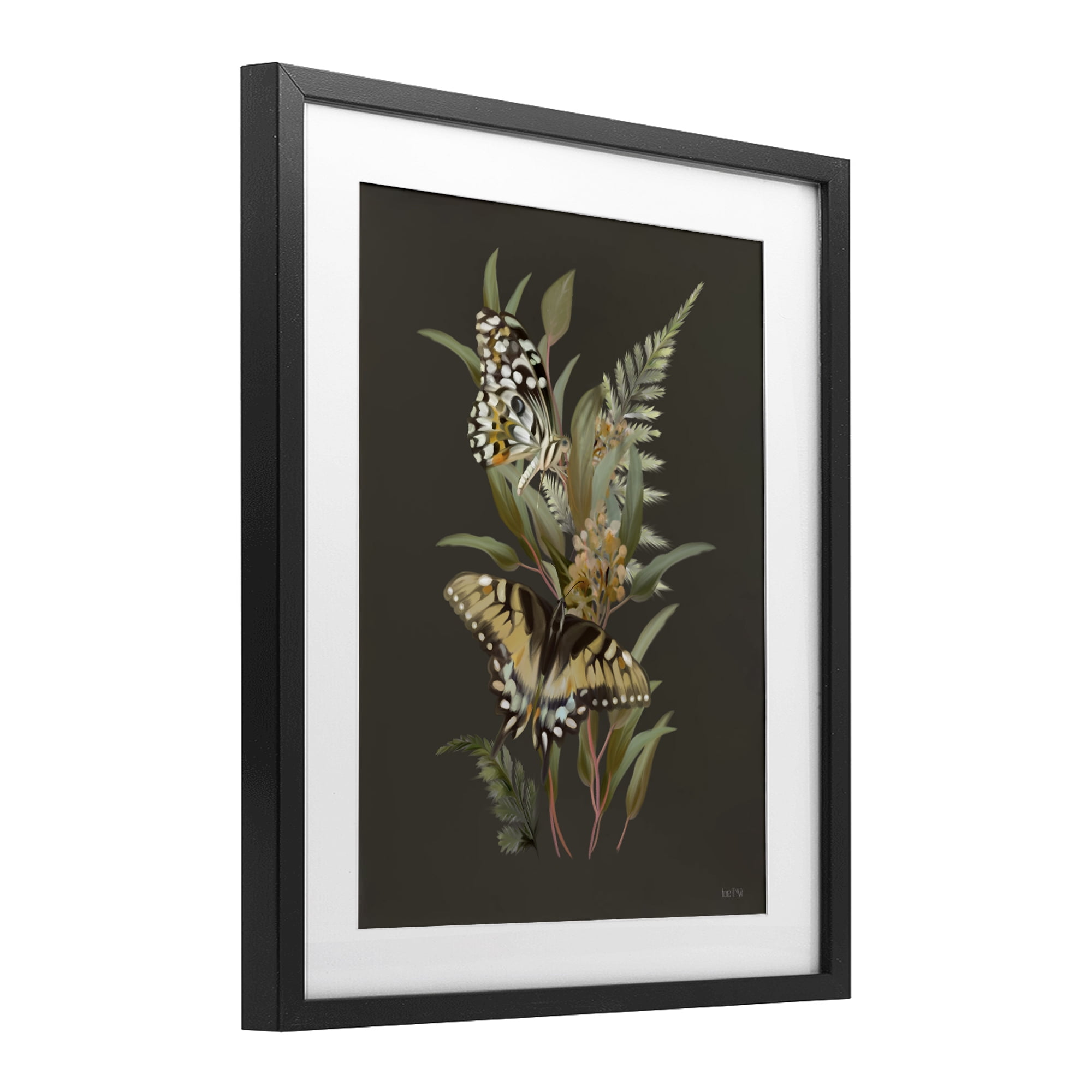 Stupell Industries Twin Swallowtails & Greenery Black Framed Print Under Glass, design by House Fenway