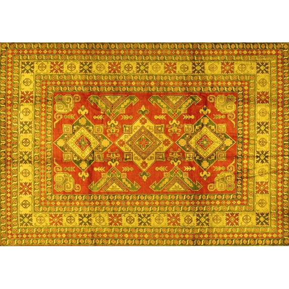 Ahgly Company Machine Washable Indoor Rectangle Geometric Yellow Traditional Area Rugs, 8' x 10'
