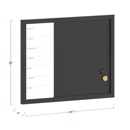 Martha Stewart - Everette Dry Erase Magnetic Weekly Calendar/Chalk Board- 24x18 - Black Woodgrain