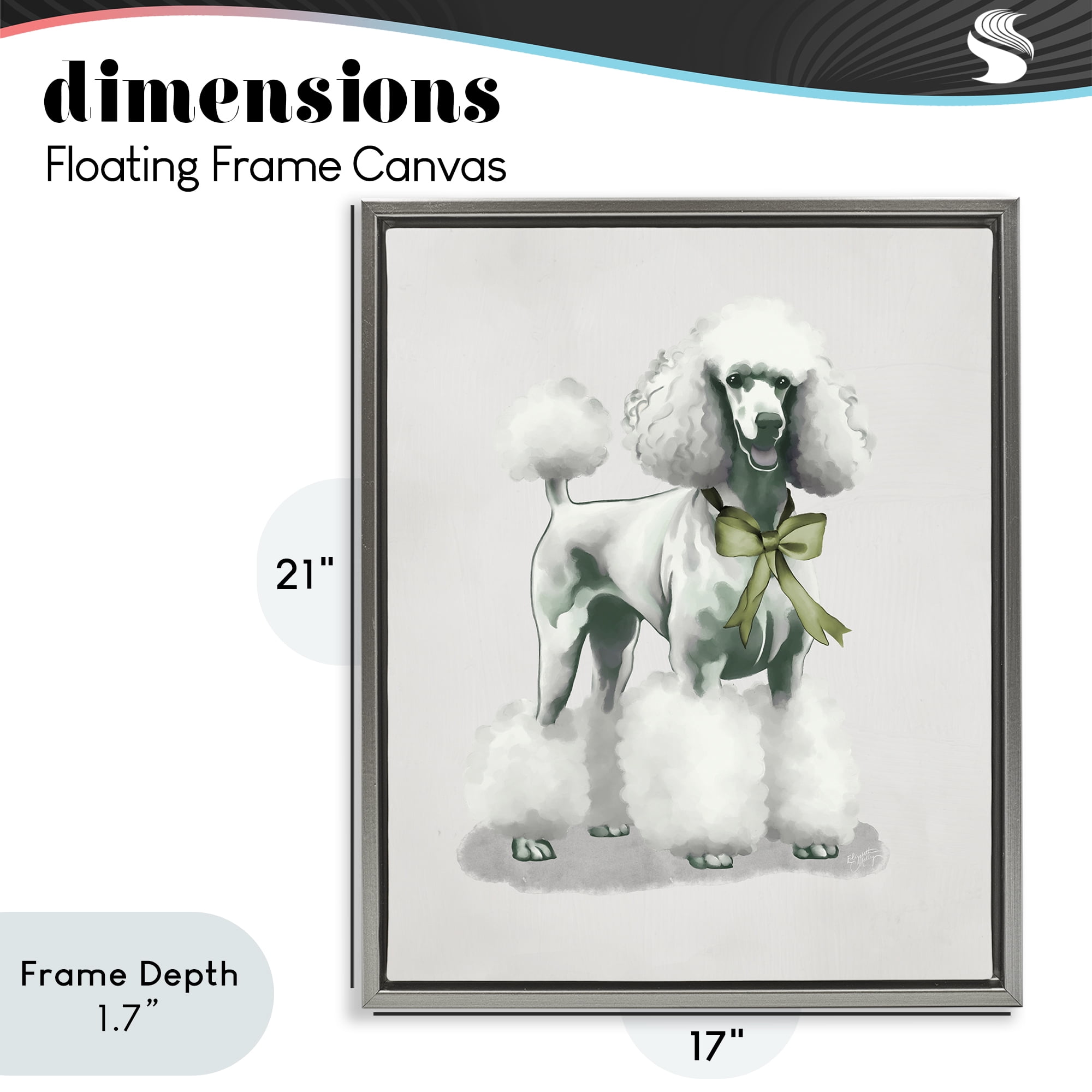 Stupell Industries Graceful Poodle & Ribbon Gray Framed Floater Canvas Wall Art, design by Elizabeth Medley