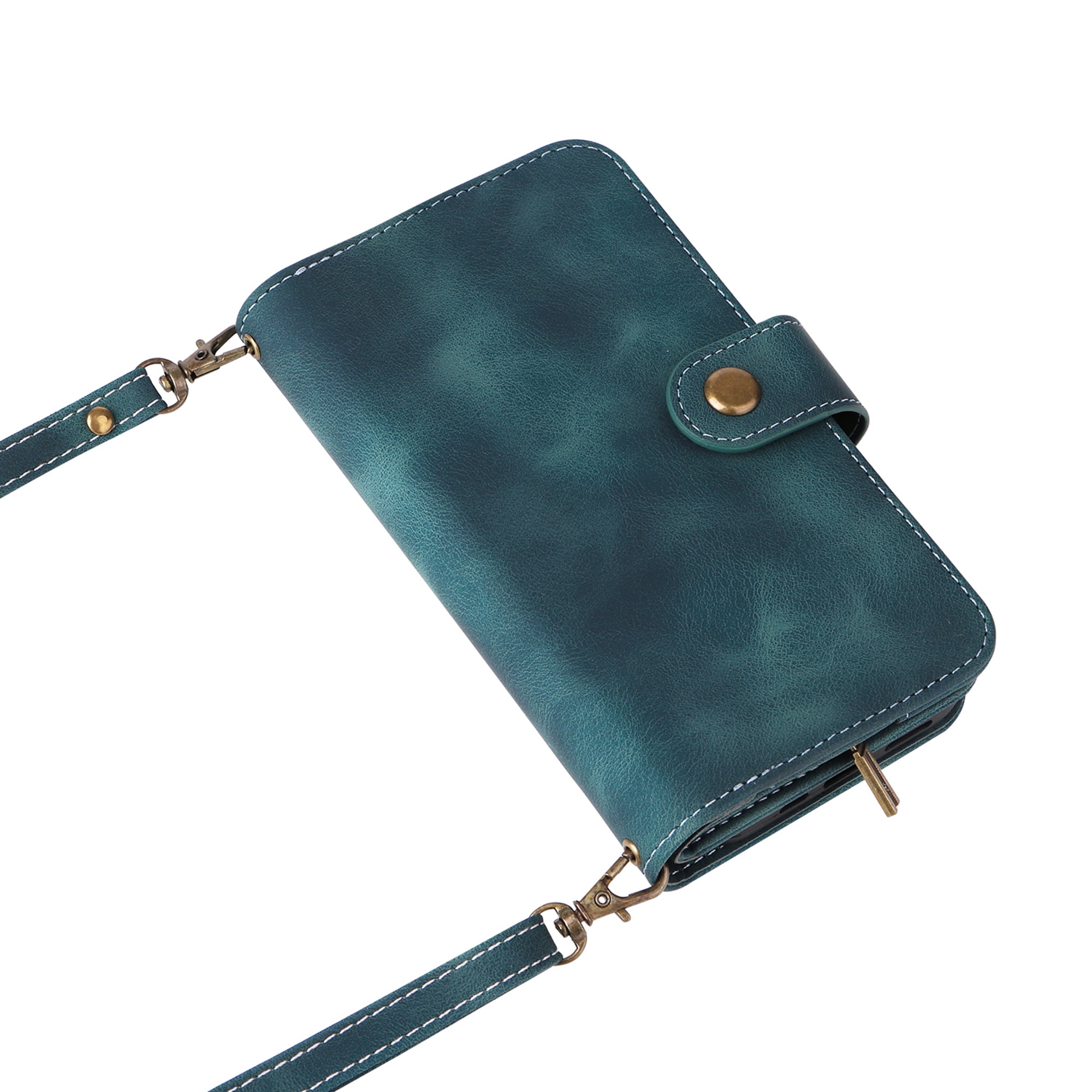 Dteck Crossbody Wallet Magnetic Phone Case for iPhone 13, Premium PU Leather Handbag Zipper Pocket with Lanyard Shoulder Strap Wristlet Folio Flip Case for Apple iPhone 13,Blue