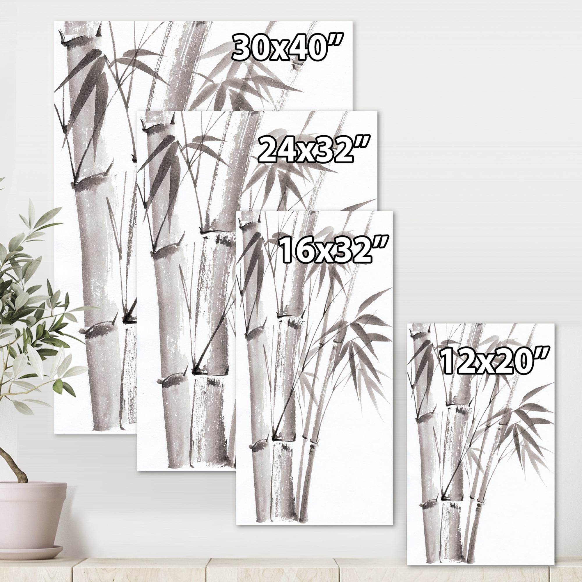 Designart ' Palm Bamboo Detail On White III ' Traditional Canvas Wall Art Print