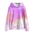 thumbnail image 3 of OYXSER Kids Girls Ombre Print Hooded Sweatshirt Long Sleeve Pullover Top with Front Pocket Casual Outdoor Wear, Purple 2-3Y, 3 of 6