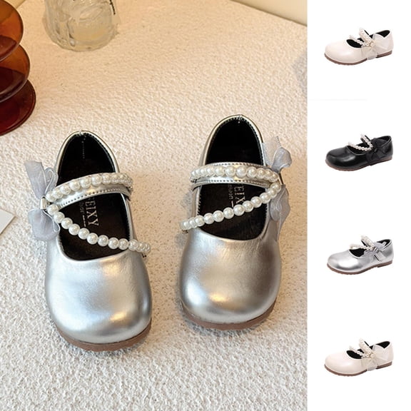 Viluyesy Girls Vintage-Inspired Flat Shoes – Soft-Sole Leather Lace-Up Dress Shoes with Pearl Bowknot and Delicate Lace Trim, Spring Summer Style Black Size 13