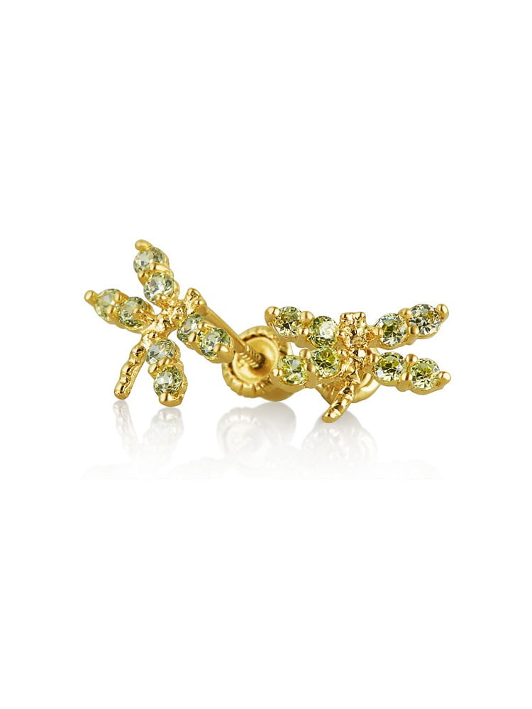 14k Yellow Gold Butterfly CZ Stud Earrings with Screwback