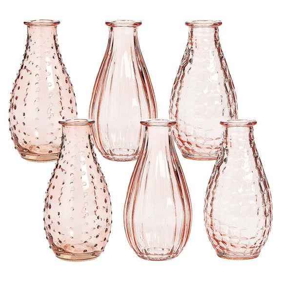 Fun Express 2 3/4" x 5 1/4" Bulk 12 Pieces Pink Vintage Glass Bud Vases