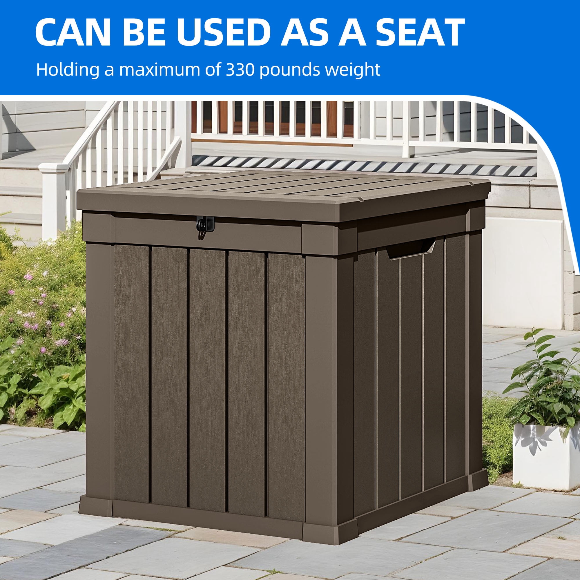 Dextrus 51 Gallon Weatherproof Resin Deck Box, Lockable Outdoor Storage Container, Multi-Purpose Patio Storage Bin for Package Delivery, Garden Tools, Pool Accessories and Outdoor Cushions, Taupe