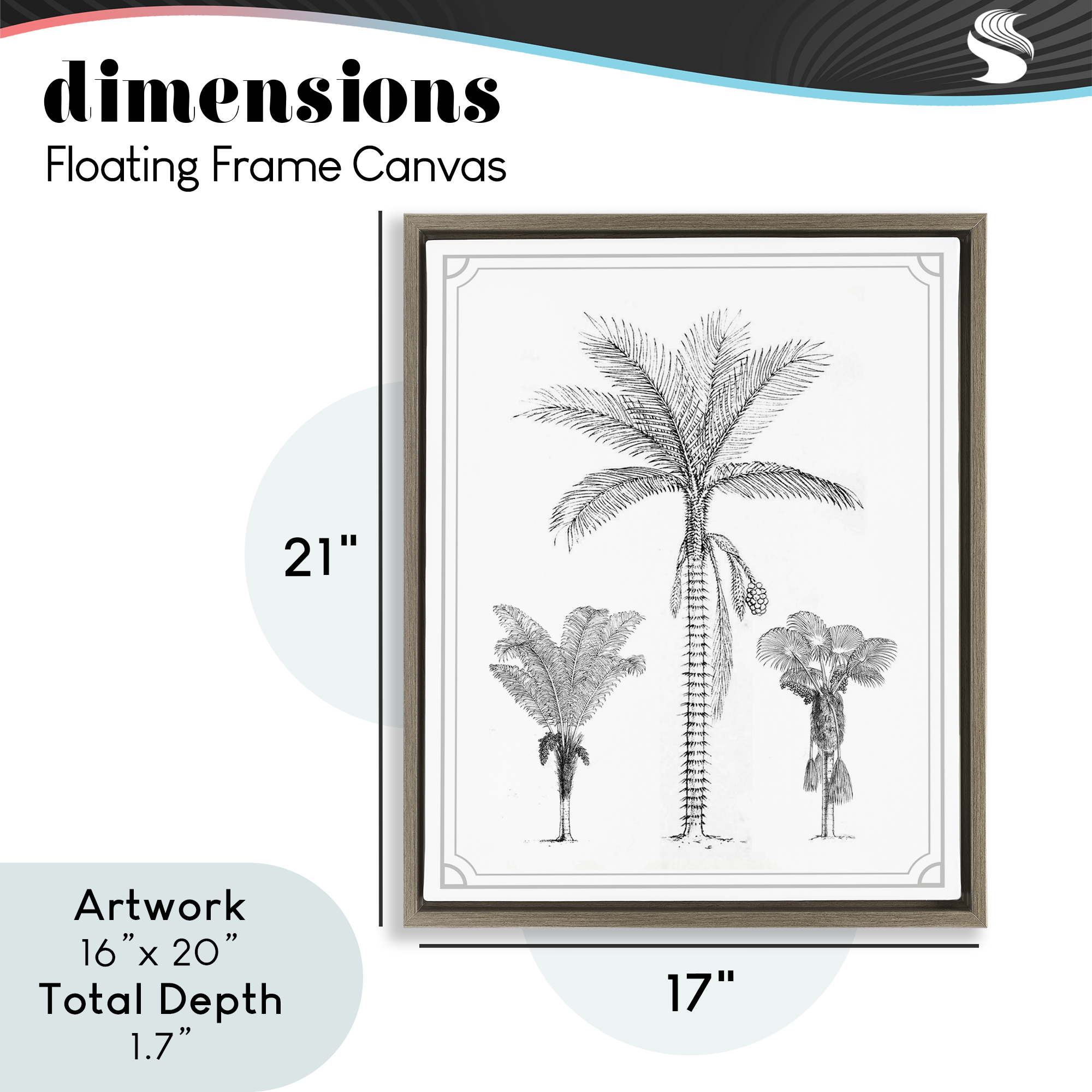 Palm Tree Trio Sketches Brown Framed Floater Canvas Wall Art, design by Lettered and Lined