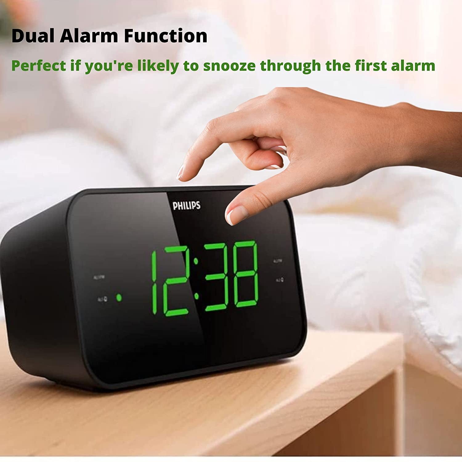 Black Digital FM Alarm Clock Radio with Dual Alarm Snooze Sleep Time Function 