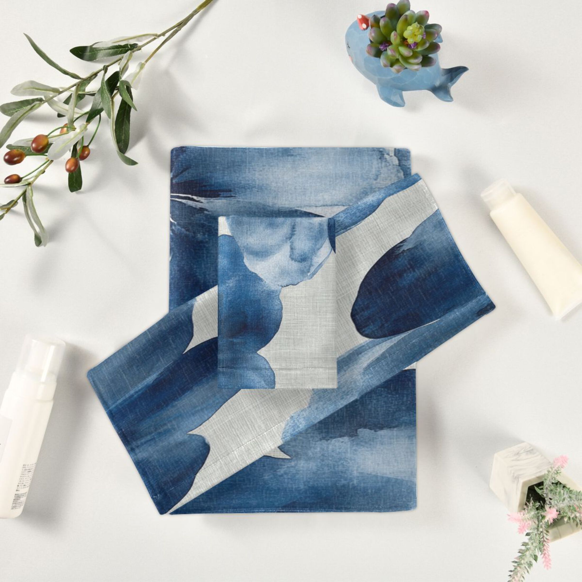 Three-Piece Towel Set Face Towel Towel Set Hand Towel Bath Towel Cotton Bath Towels Bath Towel Sets Hand Bath Towels Super Beautiful Blue Flowers