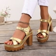 thumbnail image 4 of Rokment Womens Glitter Metallic Platform Chunky Block High Heels Dress Sandals Trendy Casual Comfortable Leather Orthopedic Dressy Pumps Walking Summer Shoes Gold Size 6, 4 of 6