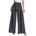 thumbnail image 2 of Women's High Waist Solid Print Wide Leg Pants, Soft Stretchy Polyester Casual Loose Lounge Pants for Everyday Wear, 2 of 6