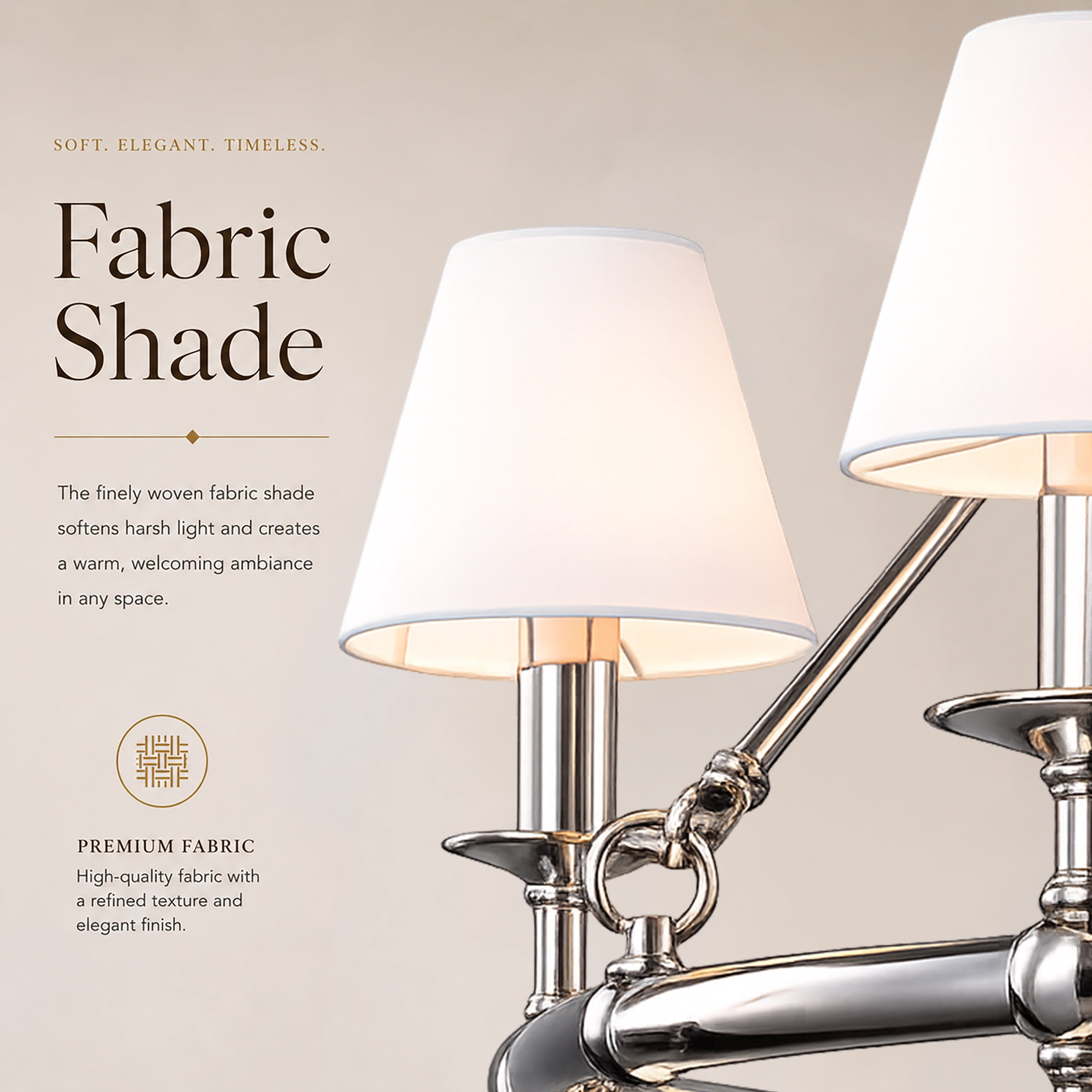 47 in. 9-Light  Modern Polished Nickel Chandelier with White Fabric Shades for Dining Rooms and Large Rooms