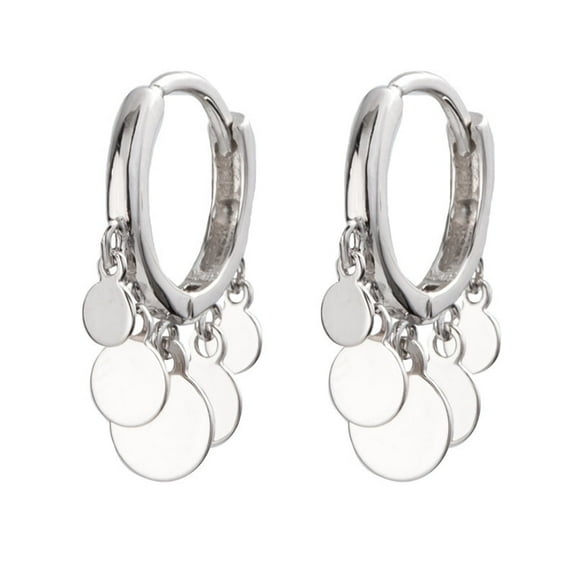 Tassel Coin Disc Small Huggie Hoop Earrings Sterling Silver for Women