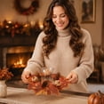 thumbnail image 6 of Fall Maple Leaf Candle Ring Wreath, Artificial Berries Pinecone Pumpkin Autumn Candle Holder Centerpiece Wreath for Thanksgiving Harvest Table Home Front Door Mantel Decor-B, 6 of 6